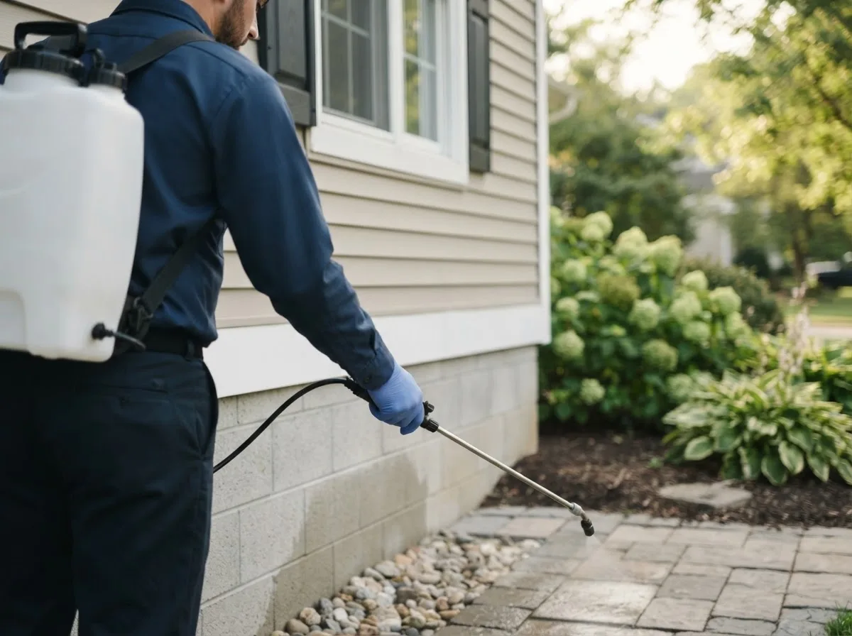Pest control technician inspecting a home in Kingston, OK